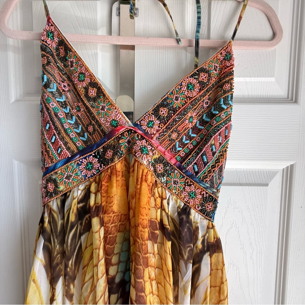 Boston Proper Multicolor Beaded Embroidered Maxi Dress